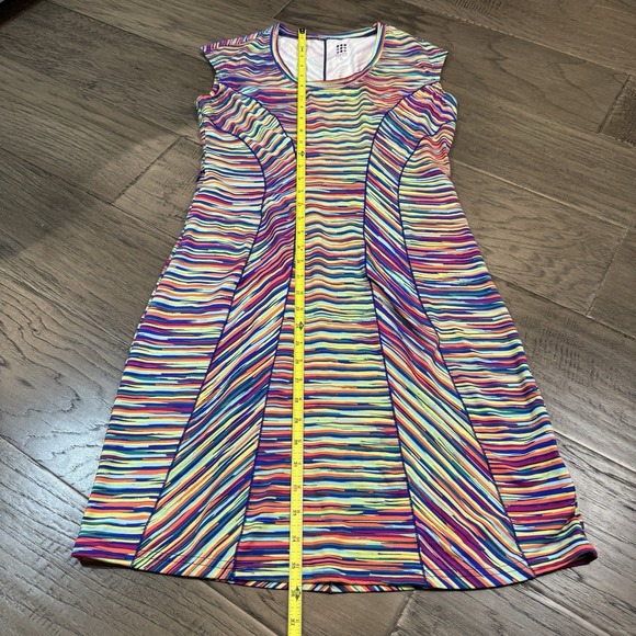 Title Nine Athletic Stretch Dress S Pickle Ball POCKET Rainbow Stripe Tennis Fit - Picture 2 of 6